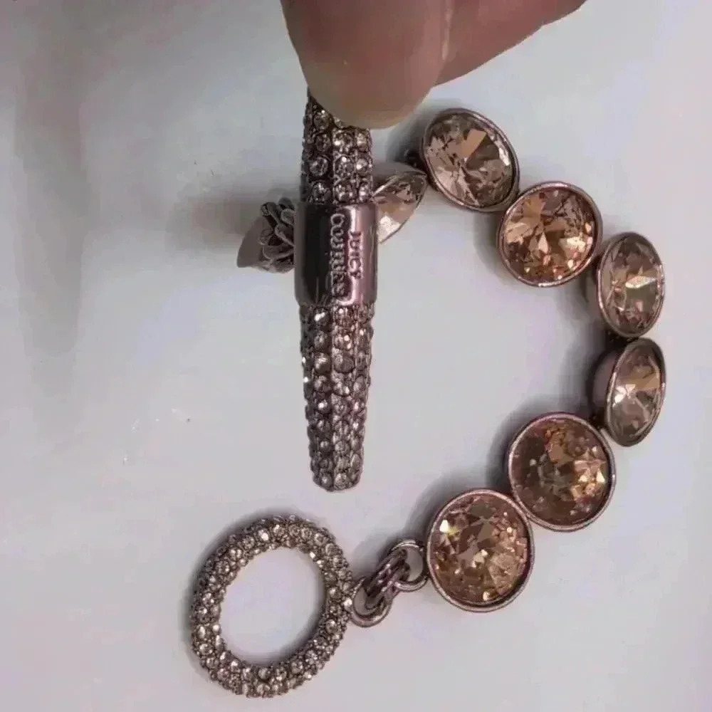 Juicy Couture Rose Gold Toggle Clasp Swavorski Crystal Link Bracelet - Picture 5 of 9
